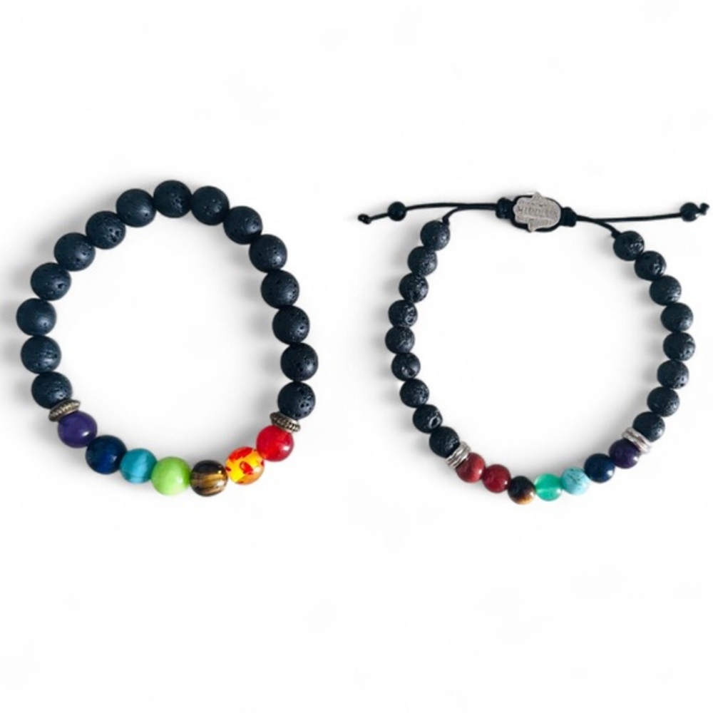 Lot of Two 7 Chakra Rainbow Gemstone Beaded Bracelets